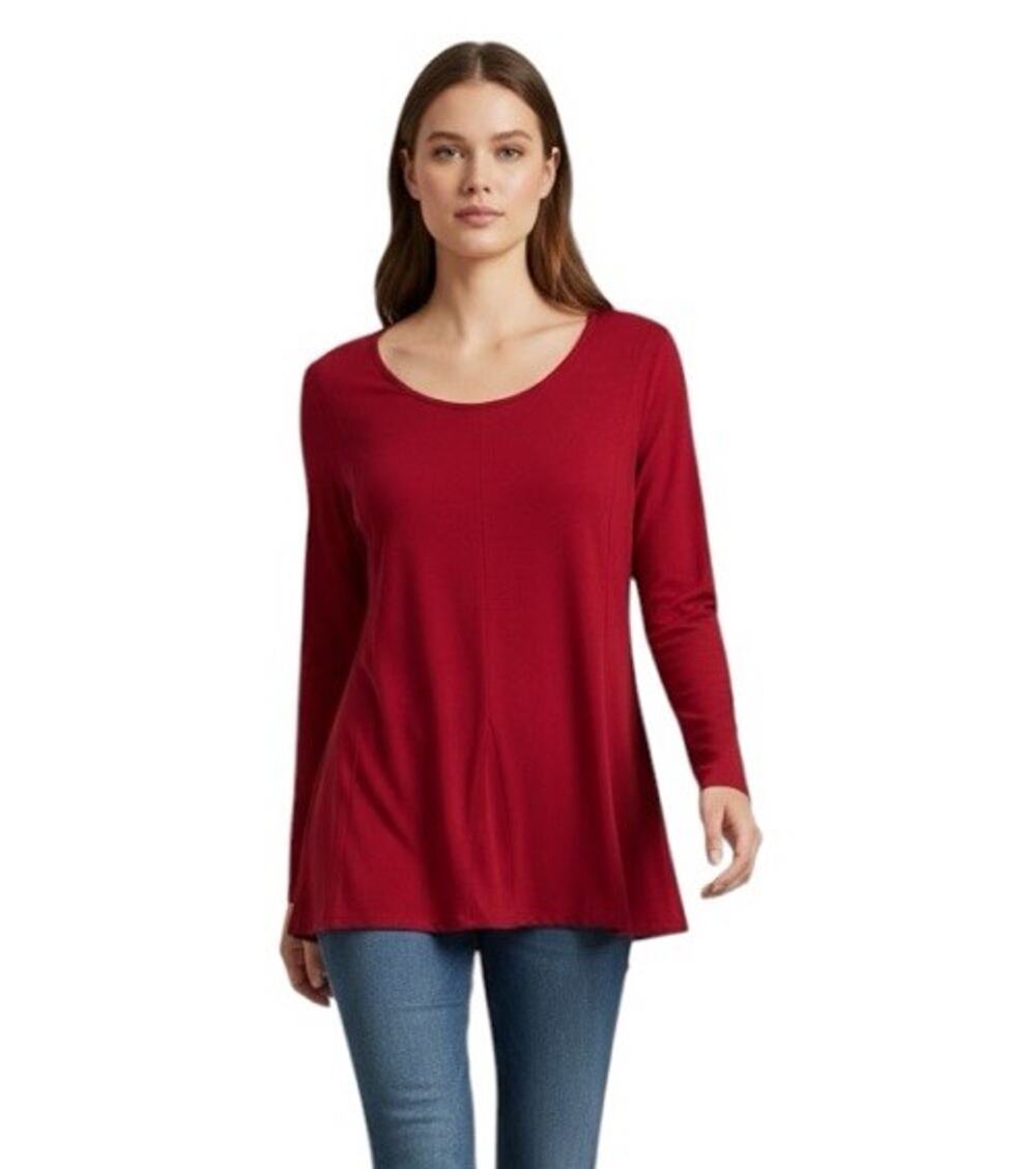 J. Jill Wearever Red Long Sleeve Tunic Top Scoop Neck Relaxed Size MP Med Petite